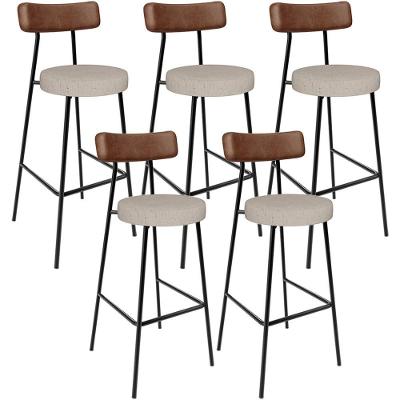 Kit 05 Banquetas Alta Cozinha Bar Sala Jantar Milão L02 Couríssimo Marrom Linho Bege - Lyam Decor