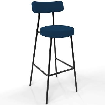 Banqueta Baixa Bar Cozinha Sala De Jantar Estrutura Em Aço Milão L02 Suede Azul Marinho