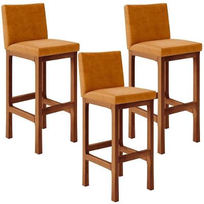 Kit 03 Banquetas Altas Para Cozinha Alya L02 Whisky