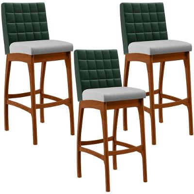 Kit 03 Banquetas Altas Mila Facto Verde Musgo Linho Cinza