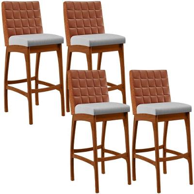 Kit 04 Banquetas Altas Mila Camel Linho Cinza