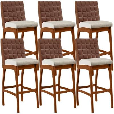Kit 06 Banquetas Altas Mila Marrom Linho Champagne