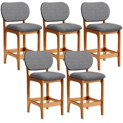 Kit 05 Banquetas Baixa Bar Cozinha E Sala De Jantar Fixa Betta L02 Imbuia Linho Cinza Escuro