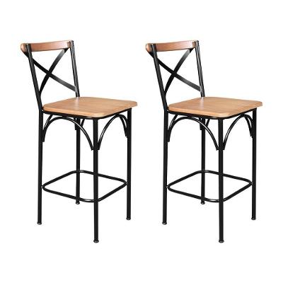 Kit 2 Banquetas Alta Industrial Paris Base Alumínio Com Encosto - Natural - Bege