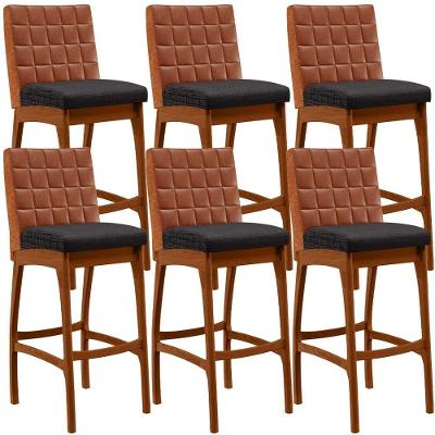Kit 06 Banquetas Altas Mila Camel Linho Chumbo