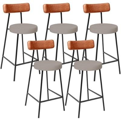 Kit 05 Banquetas Baixa Bar Cozinha Sala Jantar Milão L02 Couríssimo Camel Linho Bege - Lyam Decor
