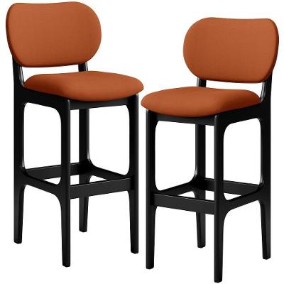 Kit 02 Banquetas Alta Bar Cozinha Sala Jantar Fixa Betta L02 Preto Tecido Terracota