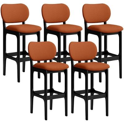 Kit 05 Banquetas Alta Bar Cozinha Sala Jantar Fixa Betta L02 Preto Tecido Terracota