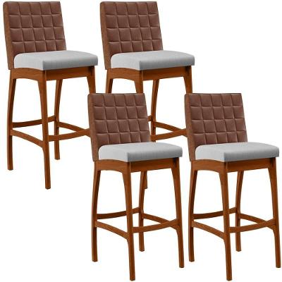 Kit 04 Banquetas Altas Mila Marrom Linho Cinza