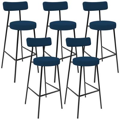 Kit 05 Banquetas Baixa Bar Cozinha Sala De Jantar Estrutura Em Aço Milão L02 Suede Azul Marinho