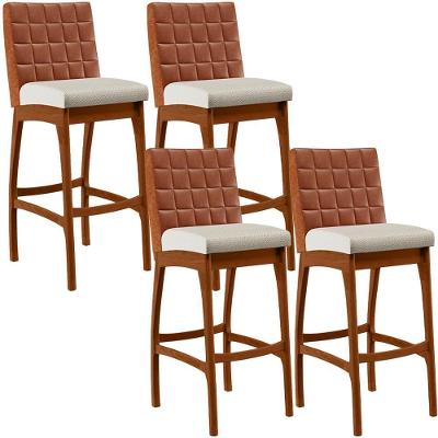 Kit 04 Banquetas Altas Mila Camel Linho Champagne