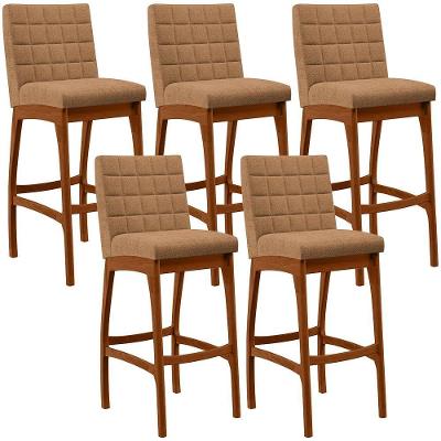 Kit 05 Banquetas Alta Para Cozinha Sala De Jantar Fixa Mila B04 Bouclê Mostarda