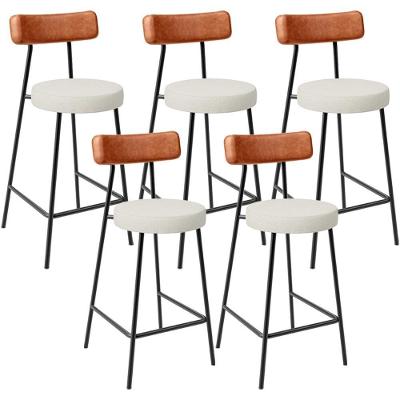 Kit 05 Banquetas Baixa Cozinha Sala Jantar Milão L02 Couríssimo Camel Linho Champagne - Lyam Decor