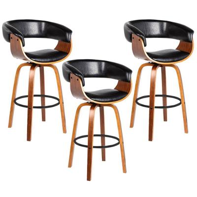 Kit 03 Banquetas para Cozinha Giratória Brenna Base Madeira Pu Preto Gran Belo