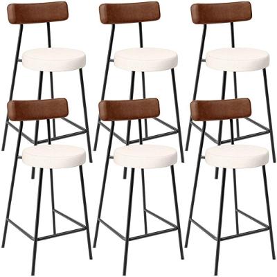 Kit 06 Banquetas Baixa Cozinha Sala De Jantar Milão L02 Couríssimo Marrom Linho Cru - Lyam Decor
