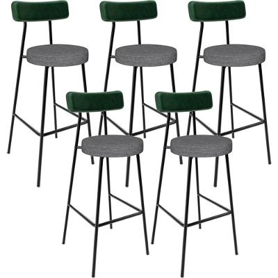 Kit 05 Banquetas Alta Bar Cozinha Sala Jantar Milão L02 Facto Verde Linho Cinza Escuro - Lyam Decor