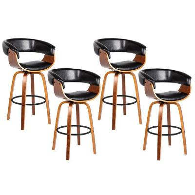 Kit 04 Banquetas para Cozinha Giratória Brenna Base Madeira Pu Preto Gran Belo