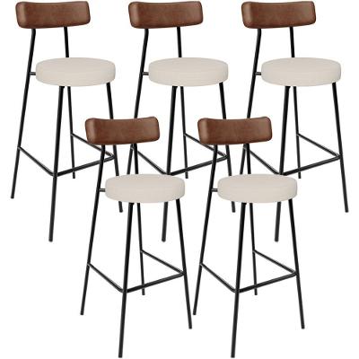 Kit 05 Banquetas Alta Cozinha Bar Sala De Jantar Milão L02 Couríssimo Marrom Linho Cru - Lyam Decor