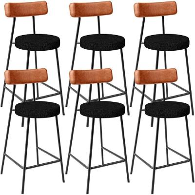 Kit 06 Banquetas Baixa Cozinha Sala Jantar Bancada Milão L02 Couríssimo Camel Linho Chumbo