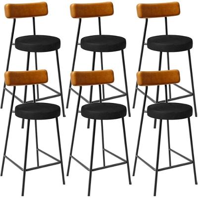 Kit 06 Banquetas Baixa Cozinha Sala Jantar Bancada Milão L02 Couríssimo Whisky Preto - Lyam Decor
