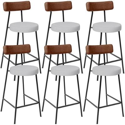 Kit 06 Banquetas Baixa Cozinha Sala De Jantar Milão L02 Couríssimo Marrom Linho Cinza - Lyam Decor