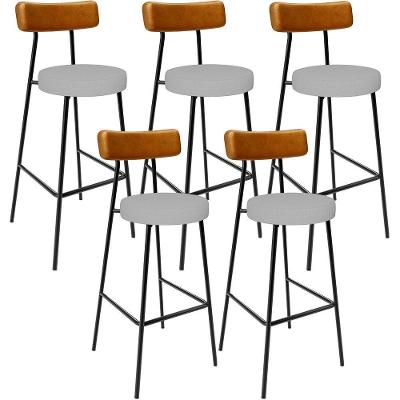 Kit 05 Banquetas Alta Bar Cozinha Sala Jantar Milão L02 Couríssimo Whisky Linho Cinza - Lyam Decor