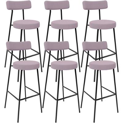 Kit 06 Banquetas Altas Cozinha Bar Sala De Jantar Em Aço Milão L02 Suede Rosê - Lyam Decor