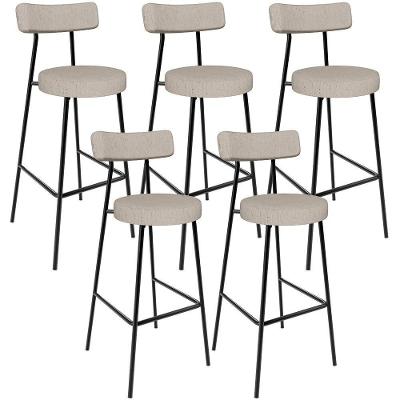 Kit 05 Banquetas Alta Bar Cozinha Sala De Jantar Em Aço Milão L02 Linho Bege - Lyam Decor