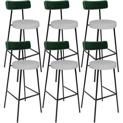 Kit 06 Banquetas Alta Bar Cozinha Sala De Jantar Milão L02 Facto Verde Musgo Linho Cinza