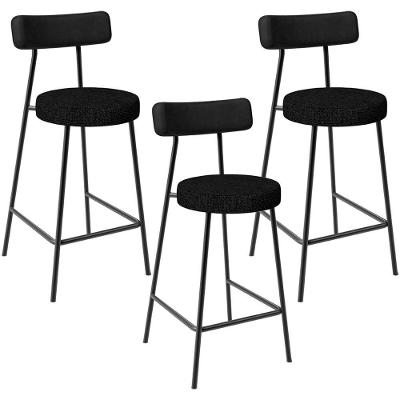 Kit 03 Banquetas Baixa Cozinha Sala Jantar Bancada Milão L02 Couríssimo Preto Linho Chumbo