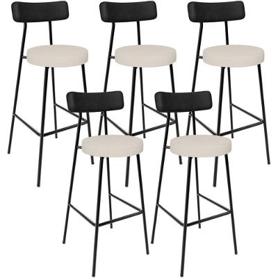 Kit 05 Banquetas Alta Cozinha Bar Sala De Jantar Milão L02 Couríssimo Preto Linho Cru - Lyam Decor