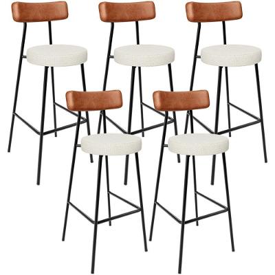 Kit 05 Banquetas Alta Cozinha Sala Jantar Milão L02 Couríssimo Camel Linho Champagne - Lyam Decor