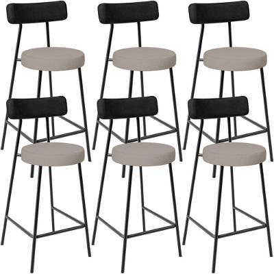 Kit 06 Banquetas Baixa Bar Cozinha Sala Jantar Milão L02 Couríssimo Preto Linho Bege - Lyam Decor