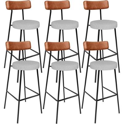 Kit 06 Banquetas Alta Cozinha Sala De Jantar Aço Milão L02 Couríssimo Camel Linho Cinza - Lyam Decor