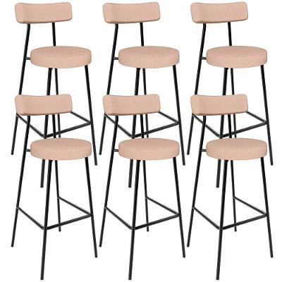 Kit 06 Banquetas Altas Cozinha Bar Sala De Jantar Em Aço Milão L02 Linho Rosê - Lyam Decor