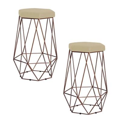 Kit 2 Banqueta Rubel Base Bronze Veludo Bege Gran Belo