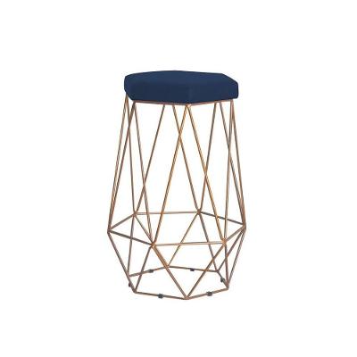 Banqueta Rubel Base Gold Veludo Azul Gran Belo