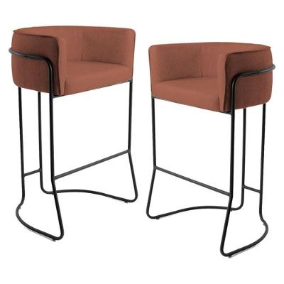 Kit 2 Banquetas Decorativas Base Aço Preto Linho Laranja