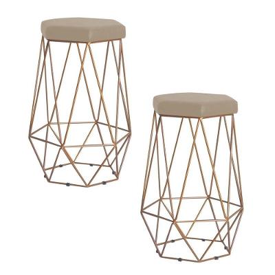 Kit 2 Banqueta Rubel Base Gold Veludo Bege Gran Belo