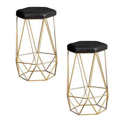 Kit 2 Banqueta Rubel Base Gold Pu Preto Gran Belo