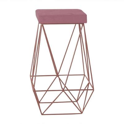 Banqueta Decorativa Kathy Base Bronze Veludo Rosê Gran Belo