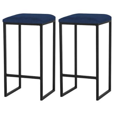 Kit 2 Banqueta Billie Base Preta Veludo Azul Gran Belo