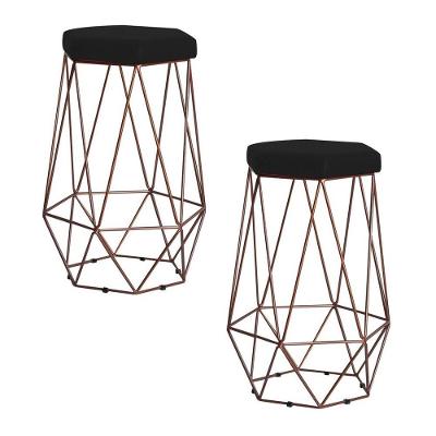 Kit 2 Banqueta Rubel Base Bronze Veludo Preto Gran Belo