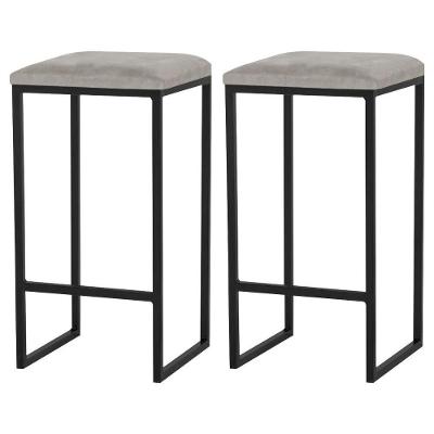 Kit 2 Banqueta Billie Base Preta Veludo Cinza Gran Belo