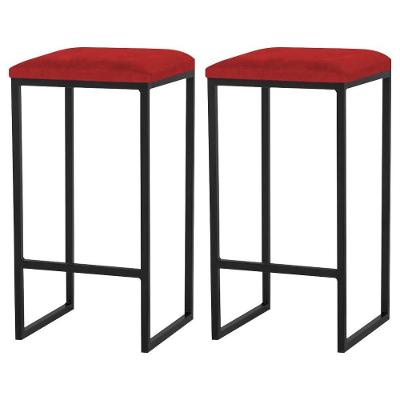 Kit 2 Banqueta Billie Base Preta Veludo Vermelho Gran Belo