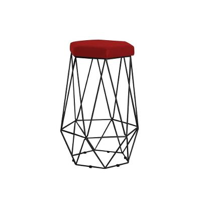 Banqueta Rubel Base Preta Veludo Vermelho Gran Belo