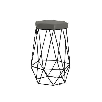 Banqueta Rubel Base Preta Veludo Cinza Gran Belo
