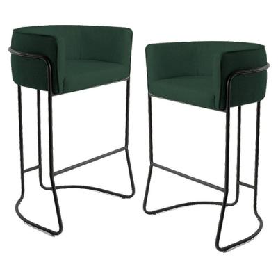 Kit 2 Banquetas Decorativas Base Aço Preto Linho Verde Musgo
