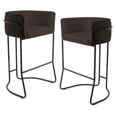 Kit 2 Banquetas Decorativas Base Aço Preto Corano Marrom