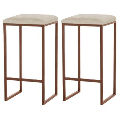 Kit 2 Banqueta Billie Base Bronze Veludo Bege Gran Belo